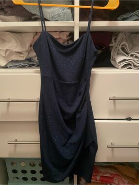 Windsor Navy Sparkle Cowl Mini Dress